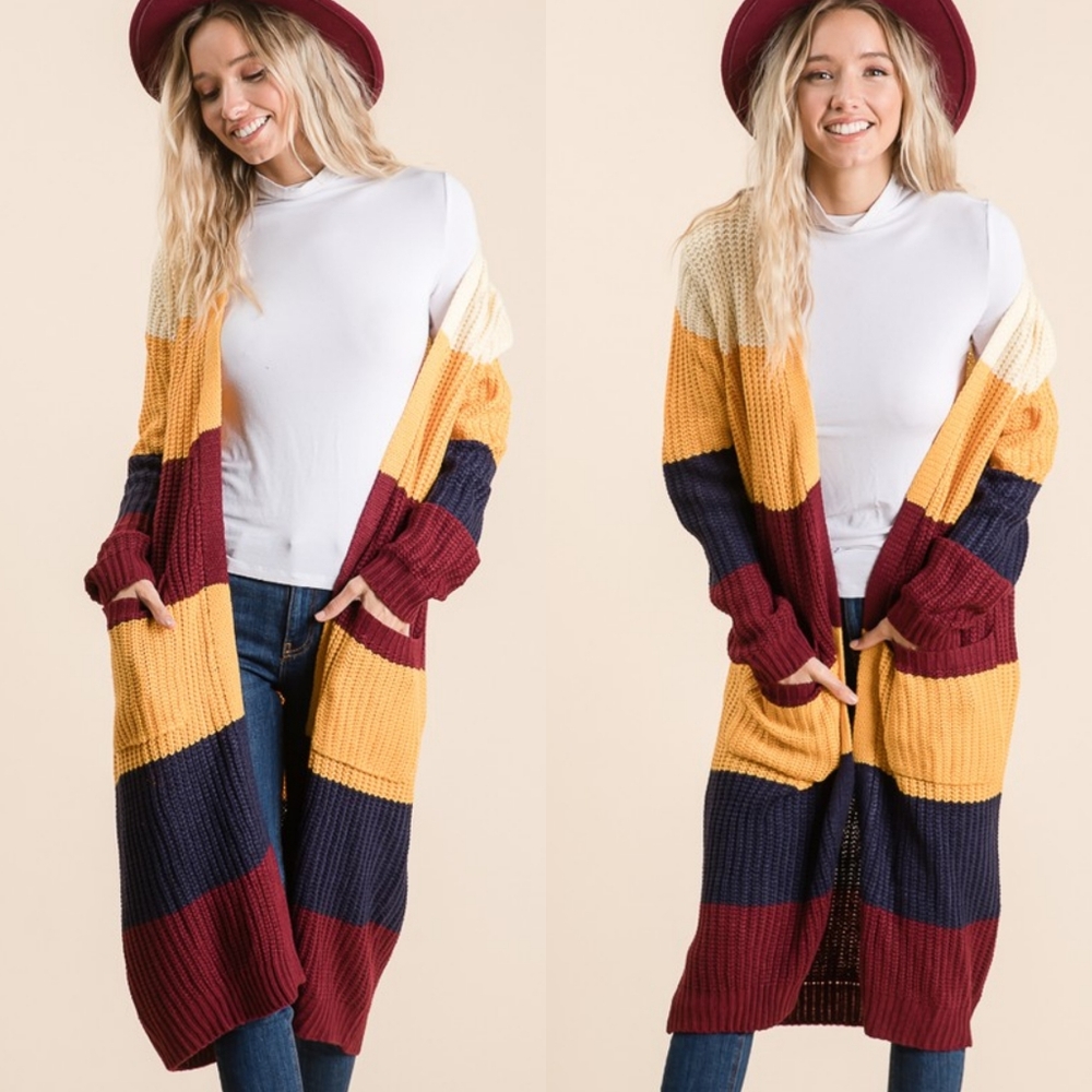 2 LEFT! Long colorblock thick knit cardigan - Picture 4 of 7